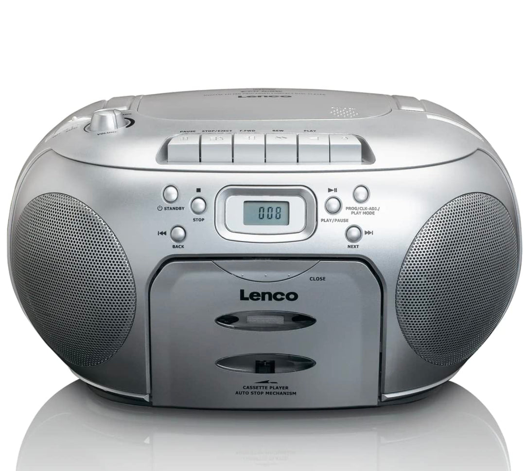 Lenco SCD-420 Silver Tragbares UKW-Radio mit Toplader CD-Spieler und Kassettendeck, LCD Display, Wie