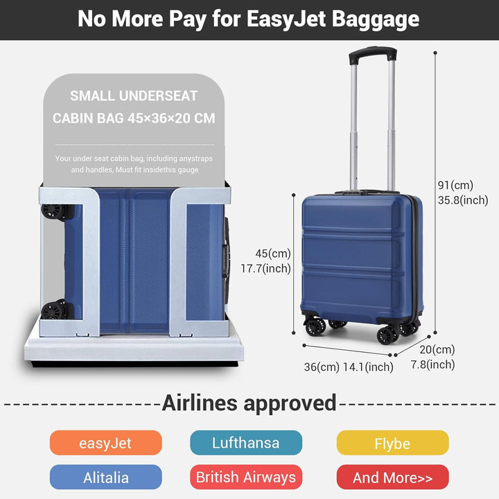 KONO Kleiner Koffer Handgepäck Hartschalenkoffer für Easyjet Handgepäck 45x36x20 cm, Leicht Reisekof