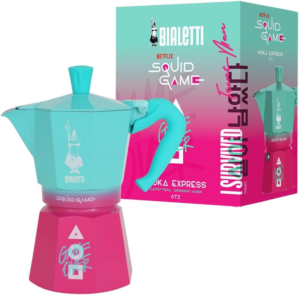 Bialetti Moka Express Squid Game© 6 Tassen, Verbrühungssicherer Griff, Nicht für Induktion geeignet,