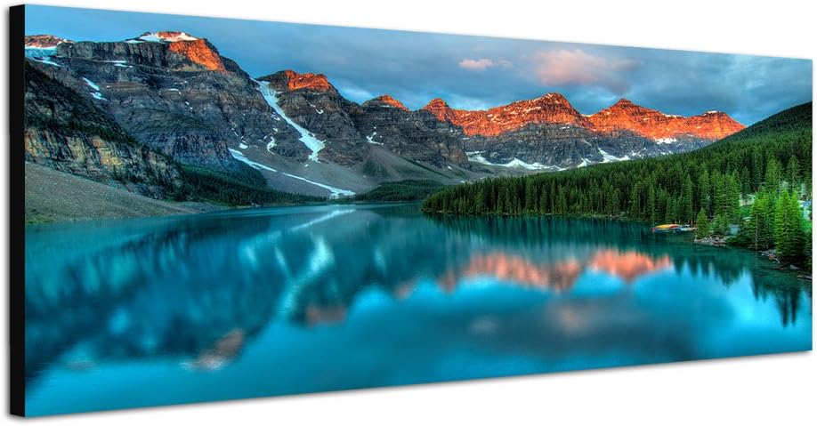 Paul Sinus Art Panoramabild auf Leinwand und Keilrahmen 120x40cm Landschaft Berge Wald See Sonnenauf