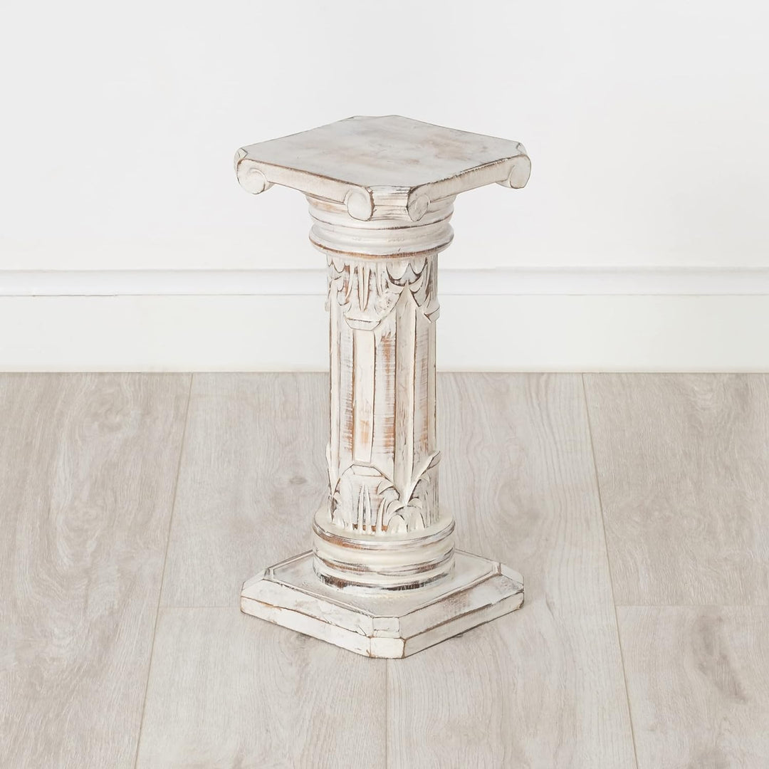 livasia Säule mit Schnitzerei, balinesische Dekosäule, Blumenpodest aus Albiziaholz, handgefertigt u