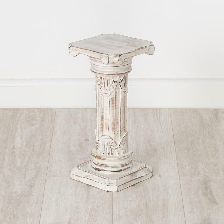 livasia Säule mit Schnitzerei, balinesische Dekosäule, Blumenpodest aus Albiziaholz, handgefertigt u