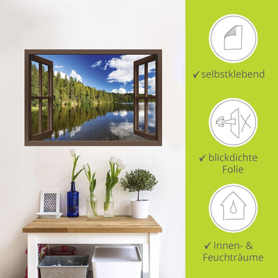 ARTland Wandbild selbstklebend Vinylfolie 100x70 cm Fensterblick Wald See Landschaft Norwegen Natur