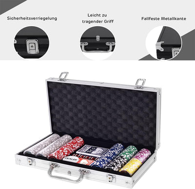 RELAX4LIFE Pokerset Pokerkoffer mit 300 Poker Chips, 2 Kartendecks, Händler & 5 Würfel, Kartenspiel