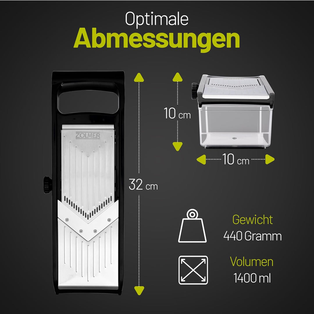 ZOLMER® Gemüsehobel - Verstellbarer Gemüseschneider mit Zwei extra scharfen Julien Messer - Gemüsere