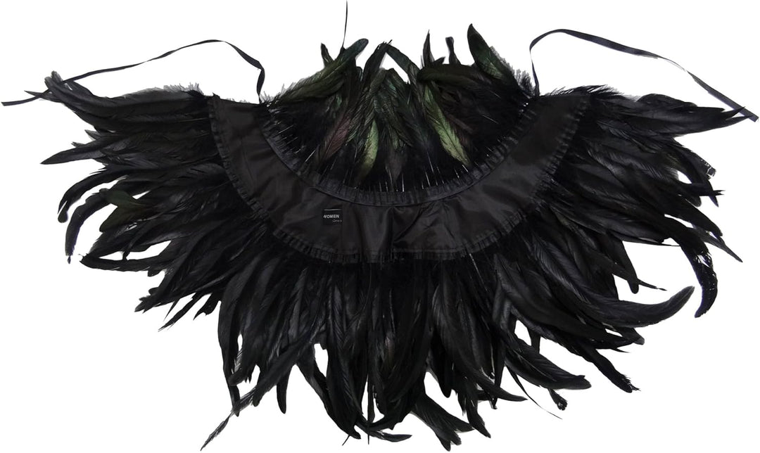 keland Schwarzer Gothic Victorian natürlicher Feder-Kap-Schal-Stola Poncho mit-Kragen, Schwarz