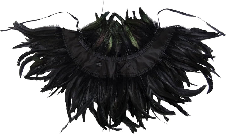 keland Schwarzer Gothic Victorian natürlicher Feder-Kap-Schal-Stola Poncho mit-Kragen, Schwarz