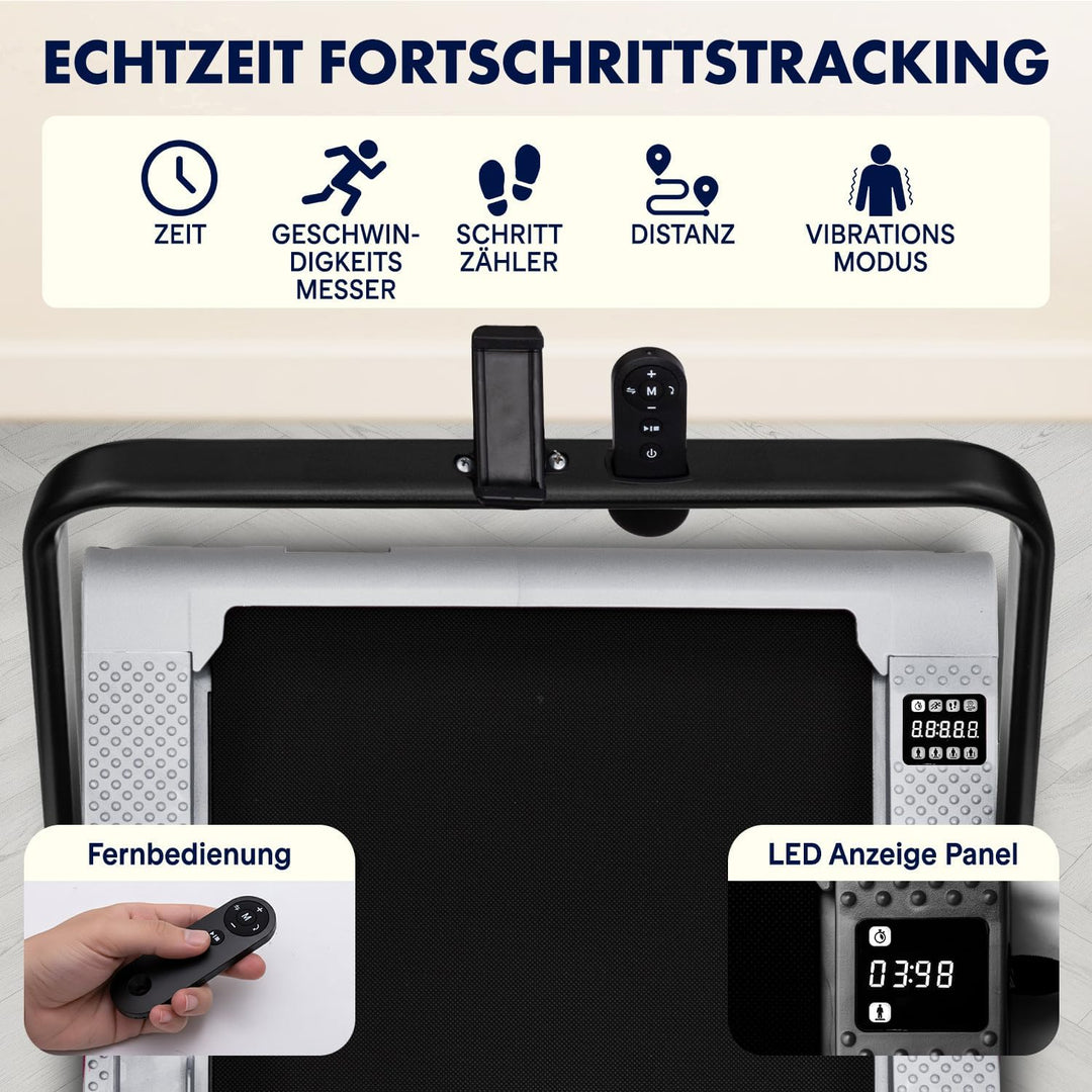 SQUATZ Walking Pad Laufband mit Handlauf für Zuhause, klappbar, Weiss 2-in-1 mit Vibrationsplatte, l
