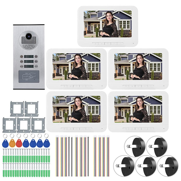 Video-Türsprechanlage Kit, 7" Live-Ansicht und Konversation, 5 Appartement Video-Intercomsysteem, 25