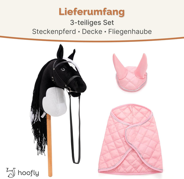 Hobby Horse Set – Grosses Steckenpferd für Kinder mit Decke &amp; Fliegenhaube | Komplettes Hobby Horsin