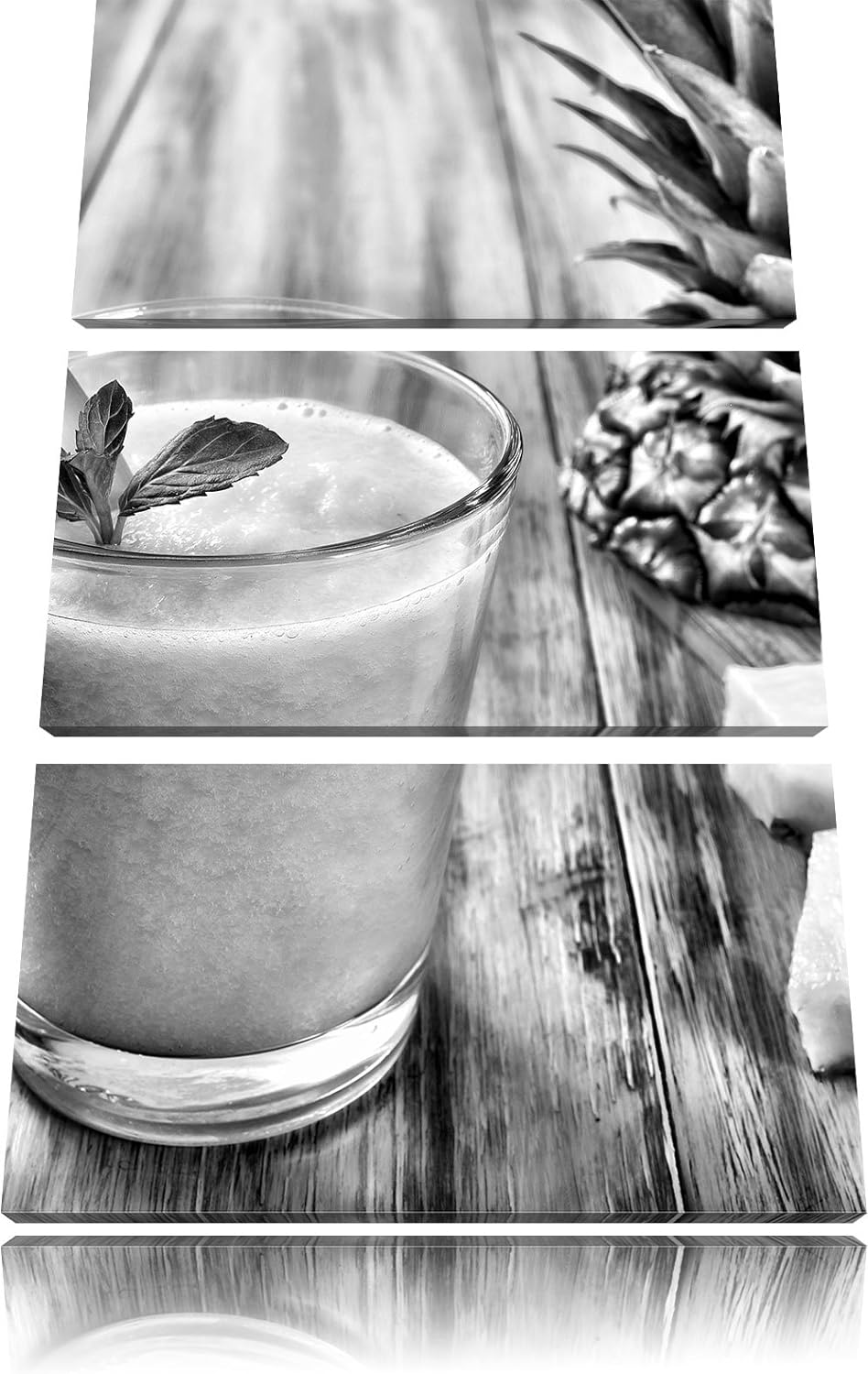 Pixxprint Ananas Cocktail auf Holztisch als Leinwandbild/Grösse: 3 Teilig (120x80) cm/Wandbild/Kunst