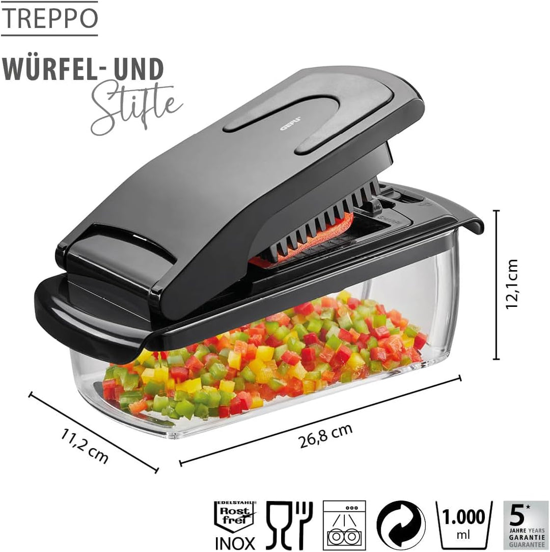 Gefu Würfel- und Stifteschneider Treppo - für Obst und Gemüse, Pommes Frites, Fetakäse Suppeneinlage
