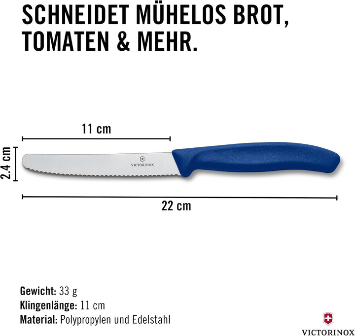 Victorinox 6 Stück Tafelmesser - Tomatenmesser Swiss Classic mit Wellenschliff rostfrei - Swiss Made