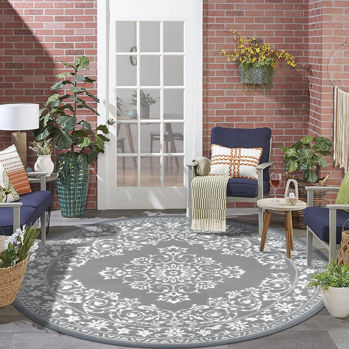 Enyhom Outdoor Teppich Rund 180 cm, Wetterfest Wendbarer Bodenmatte Kunststoff Terrassenteppich Auss