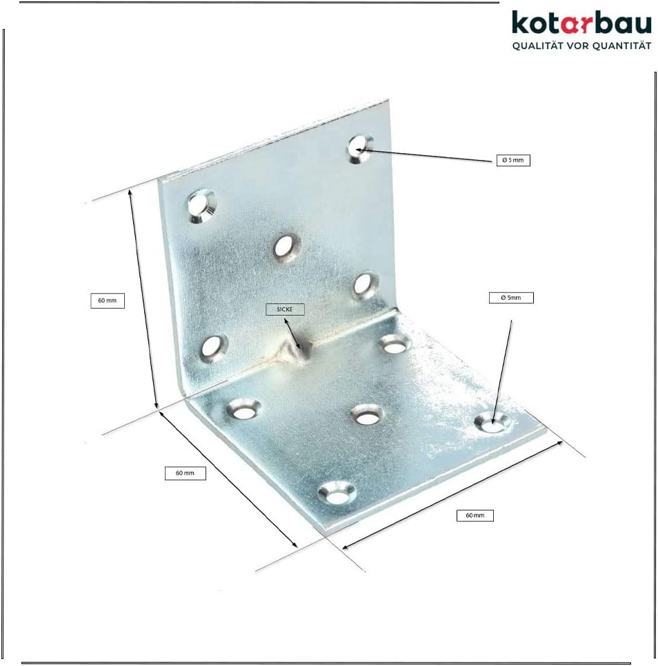 KOTARBAU Winkelverbinder 60 x 60 x 60 mm Sicke Stahl Bauwinkel Montagelöcher Möbelwinkel Verzinkt Sc