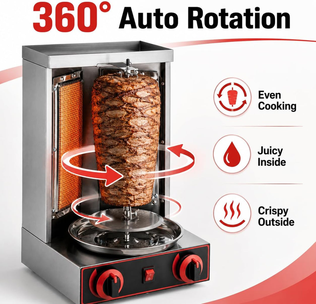 Gas Döner Machine, Gas-Rotationsgrill mit 2 Brennern, Grossvolumiger für Zuhause, 3000W 220V LPG gew