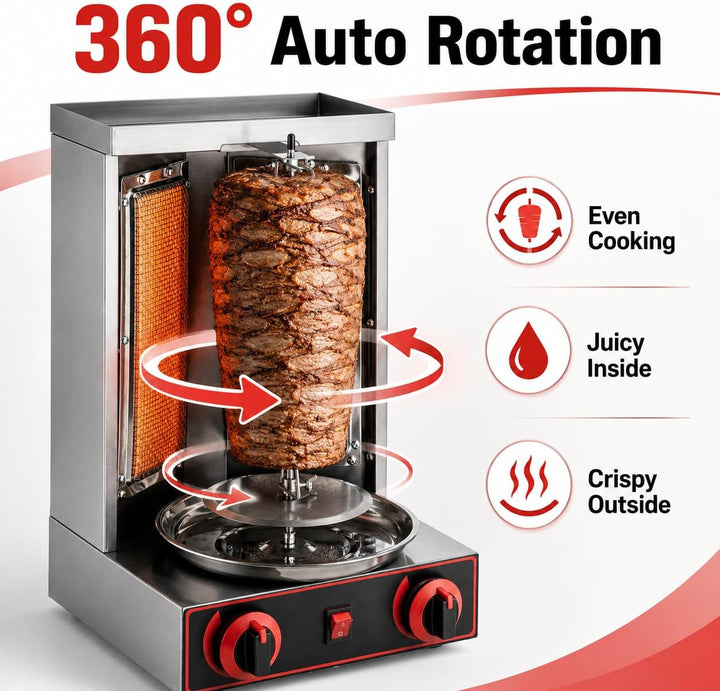 Gas Döner Machine, Gas-Rotationsgrill mit 2 Brennern, Grossvolumiger für Zuhause, 3000W 220V LPG gew