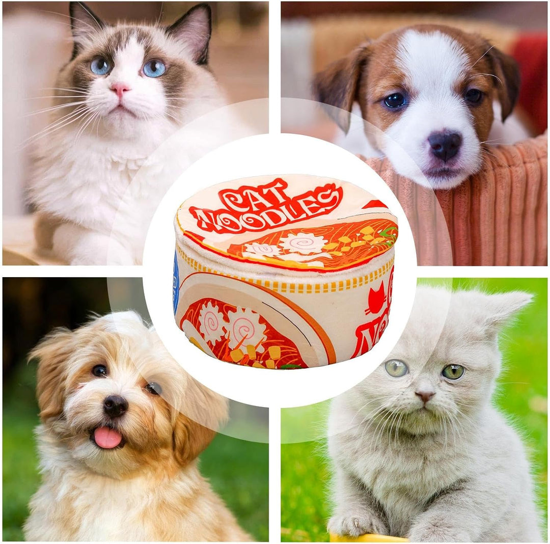 Ramen Cute Cat Bed Nest, Soft Noodle Bowl Design, Plush Covered Pet Sofa, Cozy Creative Kennel House