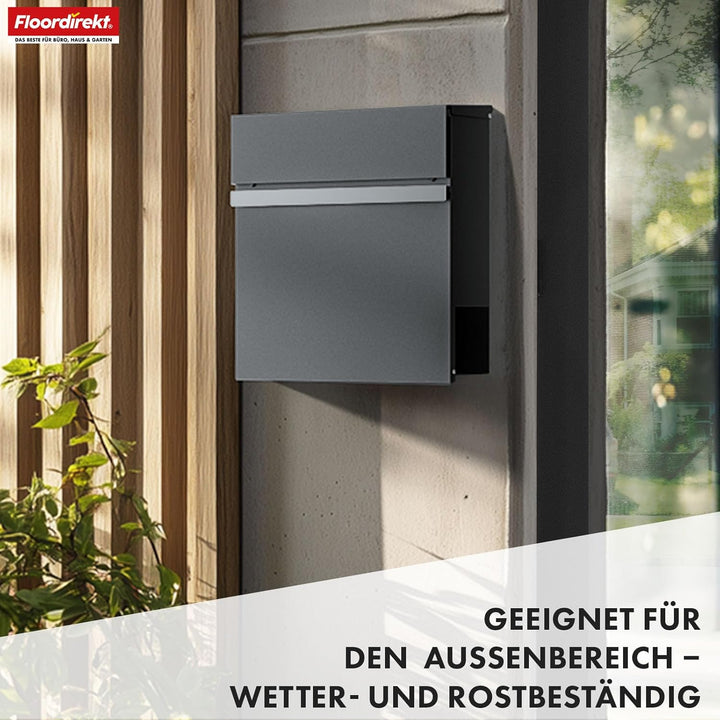 Floordirekt Moderner Briefkasten, mit Zeitungshalter, Deckel, abschliessbar mit Zeitungsfach & Edels