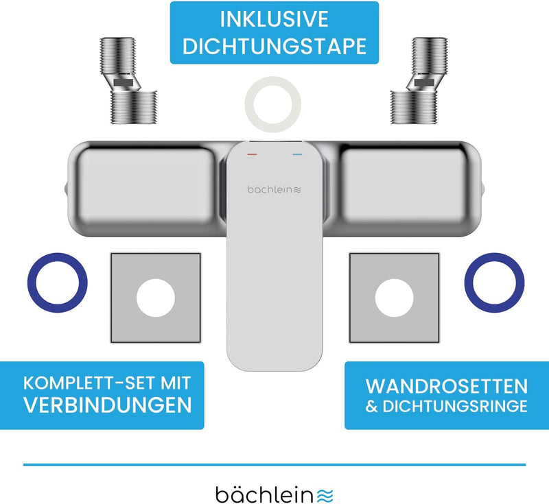 Bächlein Duscharmatur Leonte in Kantigem Design – Mischbatterie Komplettset inkl. allem Zubehör – Ei