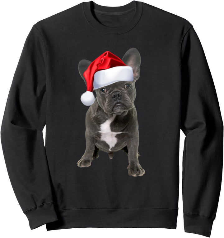 Französische Bulldoggen-Welpe-Weihnachtsmann-Hut-niedlicher Sweatshirt