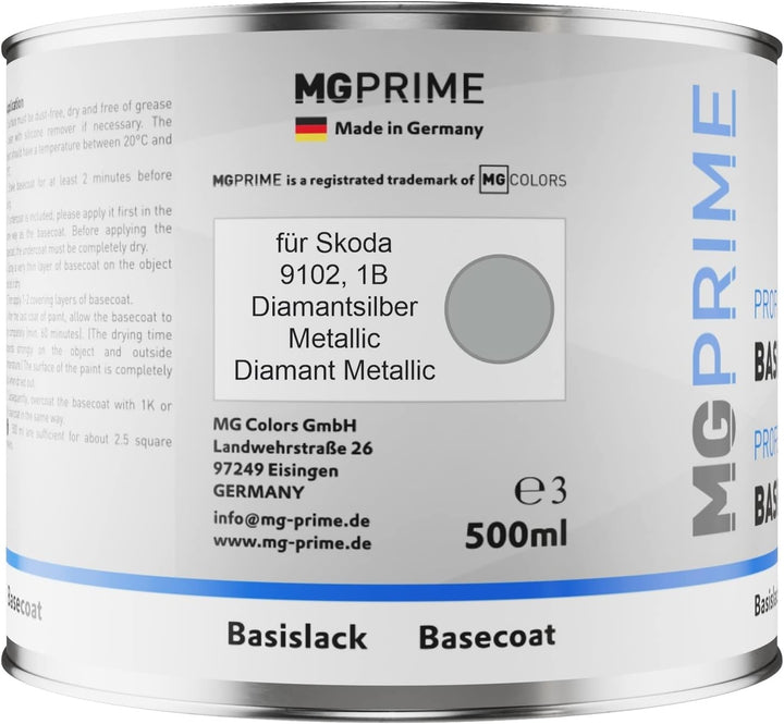 MG PRIME Autolack Dose spritzfertig für Skoda 9102 / 1B Diamantsilber Metallic/Diamant Metallic Basi