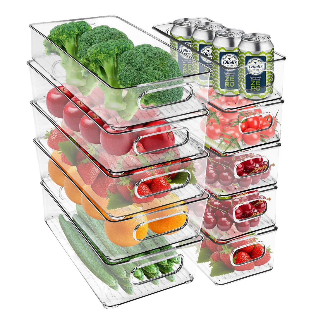 10 x Kühlschrank Organizer Stapelbar, Aufbewahrungsbox Küche Organizer 26x15.4x7.1xm/25.3x9.7x7cm