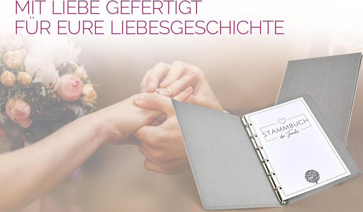 Hochzeitideal – Stammbuch der Familie Amore hellgrau 21,0 cm x 15,0 cm - Buchbinderleinen Hochzeit -