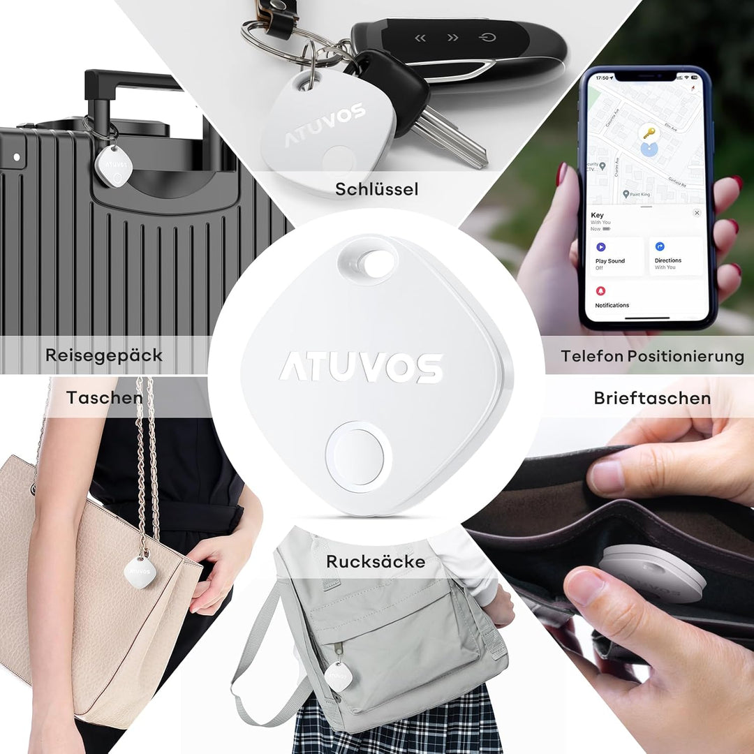ATUVOS Schlüsselfinder KeyFinder 4er Pack, iOS Smart Bluetooth Tracker Tag Kompatibel mit Apple Wo i