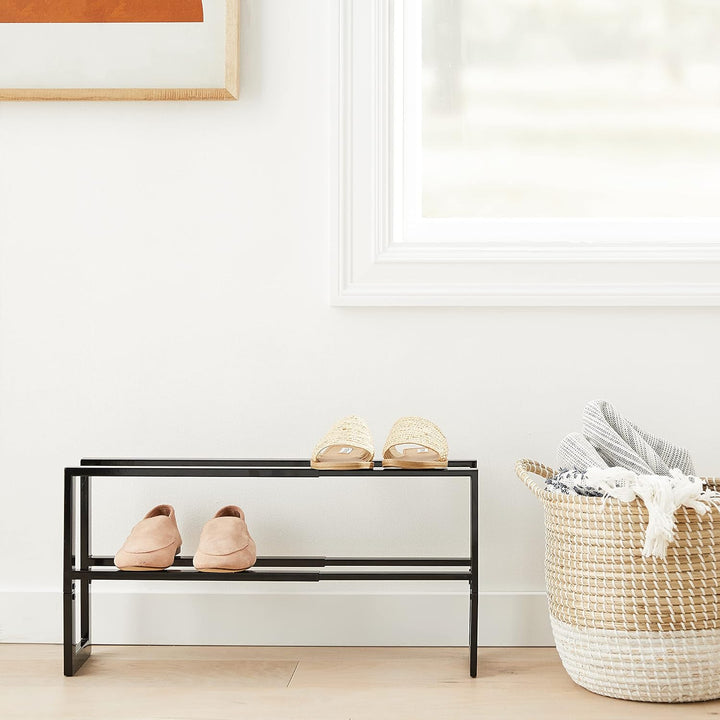 YAMAZAKI Extendable shoe rack 2 tier für Schuhe - Line - black Schwarz Single, Schwarz Single