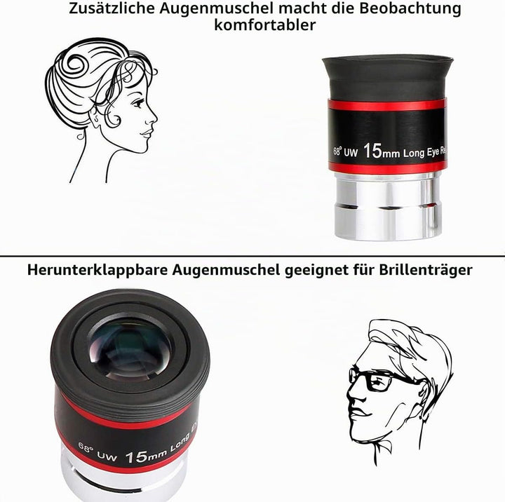 Svbony Okular 1,25”, Teleskop Okular 15mm FMC 68° Ultraweitwinkel Teleskop, Angenehmes Sichtfeld, Zu