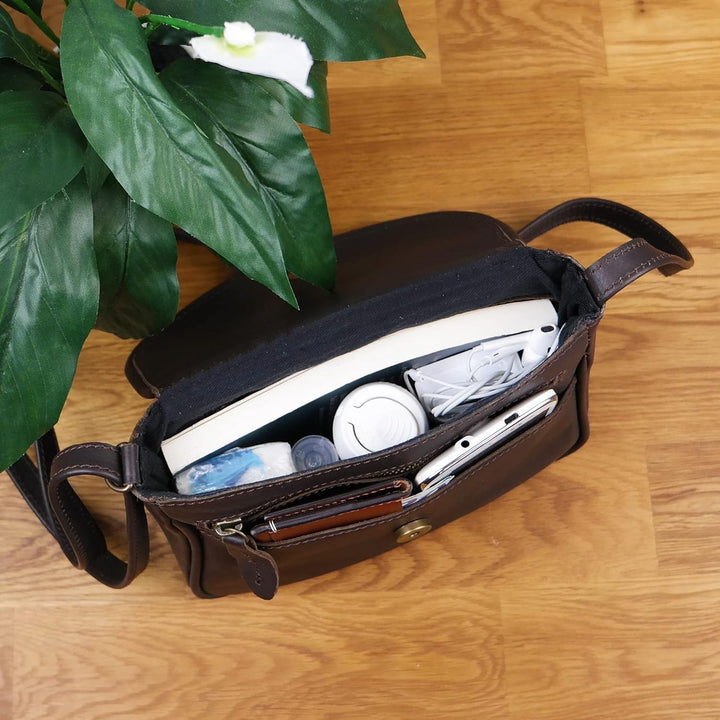 LECONI kleine Umhängetasche Damentasche Schultertasche Festivaltasche Leder 22x18x6cm LE3047 Dunkelb