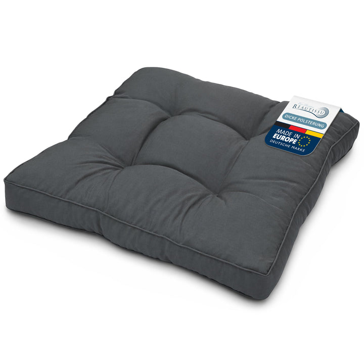 Beautissu Lounge Kissen Outdoor 70x70 cm Anthrazit – Bequemes Sitzkissen Gartenstuhl 10 cm dick Sitz