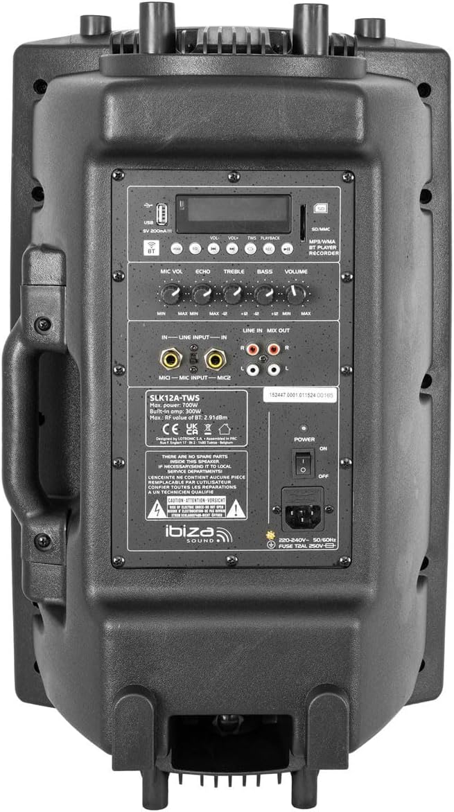 Ibiza - SLK10A-BT - Plug & Play 10"/25cm, 400W Aktiv-Lautsprecher mit integriertem Verstärker - Blue