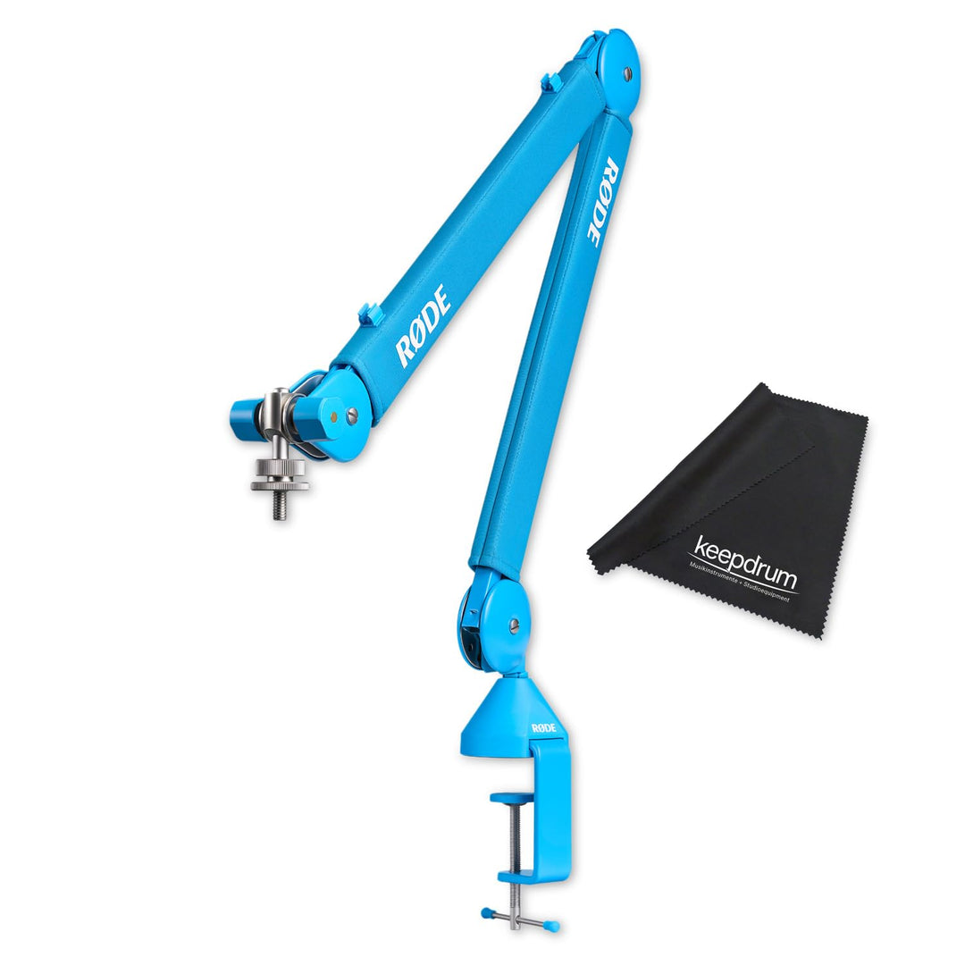 Rode PSA1+ Plus Tisch-Mikrofonarm Gelenkarm Blau mit keepdrum Mikrofasertuch PSA1+ Plus mit Mikrofas