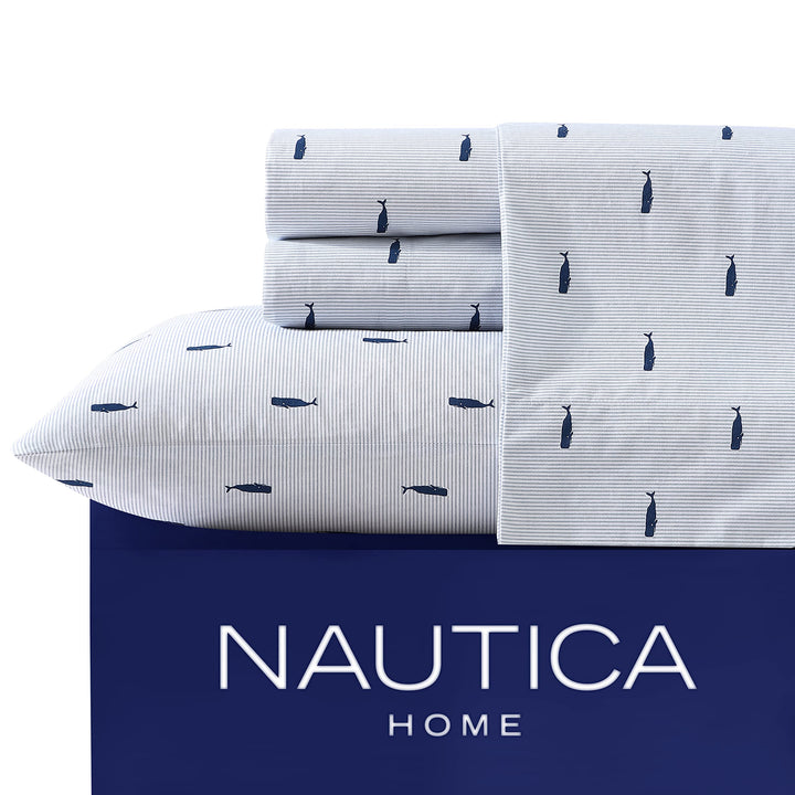 Nautica Bettwäsche-Set für Doppelbett, Baumwoll-Perkal-Bettwäsche-Set, Küstendekoration (Wal gestrei