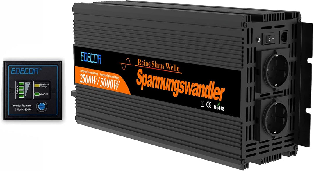 EDECOA Wechselrichter Reiner Sinus 2500w Spannungswandler 12v 230v mit Fernbedienung Spannungswandle