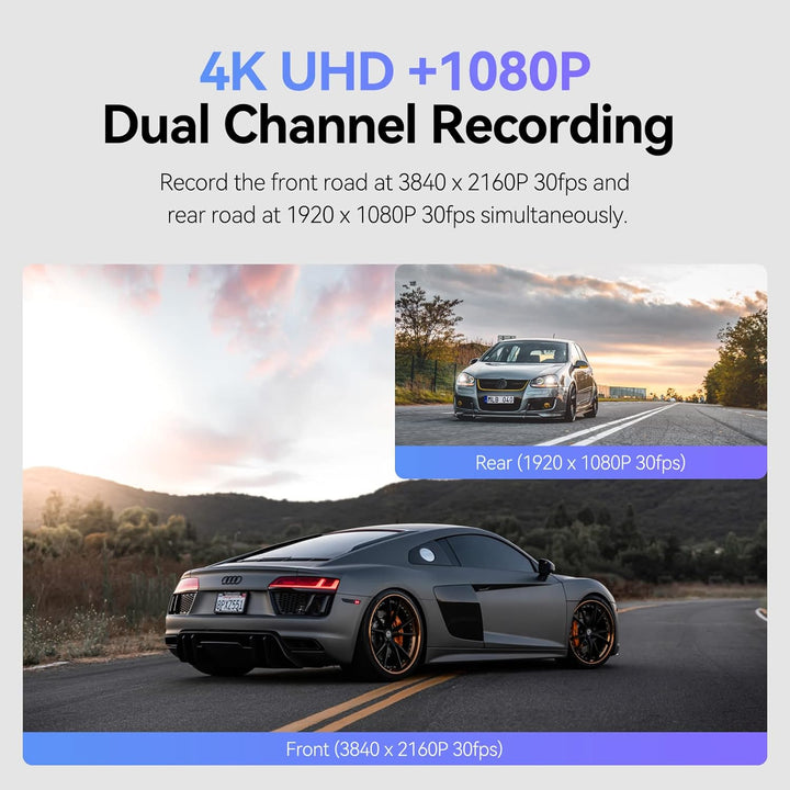 VIOFO A129 Pro Duo 4K + 1080P WiFi 5GHz Dashcam Auto, GPS Modul eingebaut, Dual Lens Vorne Hinten Au