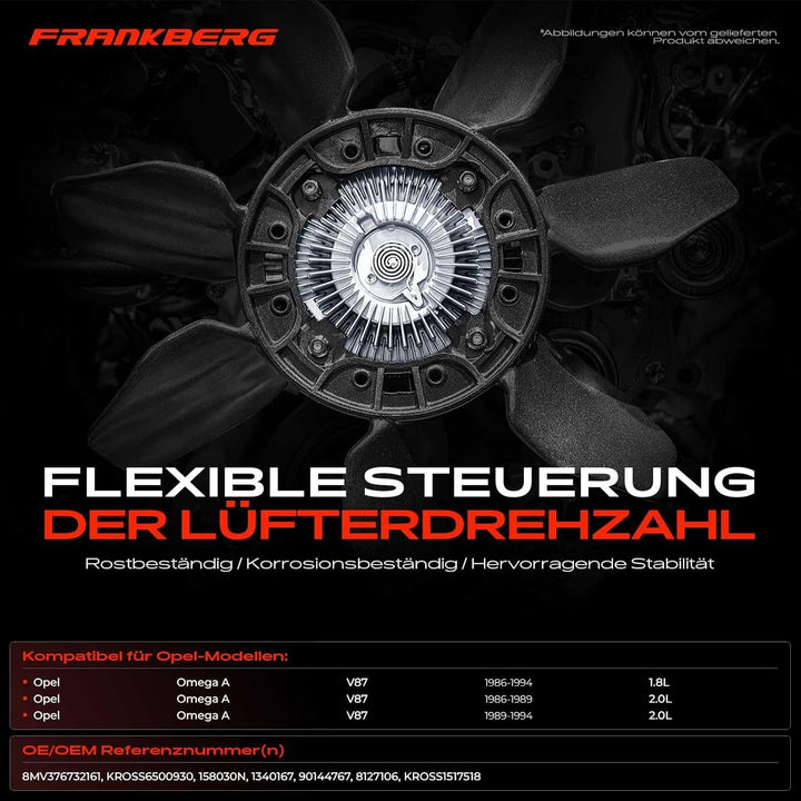 Frankberg Lüfterkupplung Kühlerlüfter Kompatibel mit Omega A 16 17 19 1.8L 2.0L Benzin 1986-1994 Ome