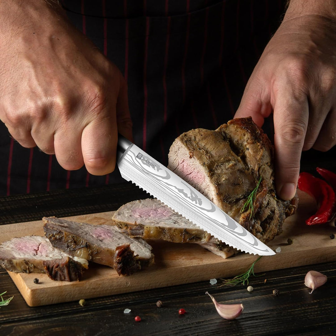 JUANSHI® Steakmesser 11.4 cm – Hoher Kohlenstoffgehalt Edelstahl Steak Messer mit ultrascharfer geza