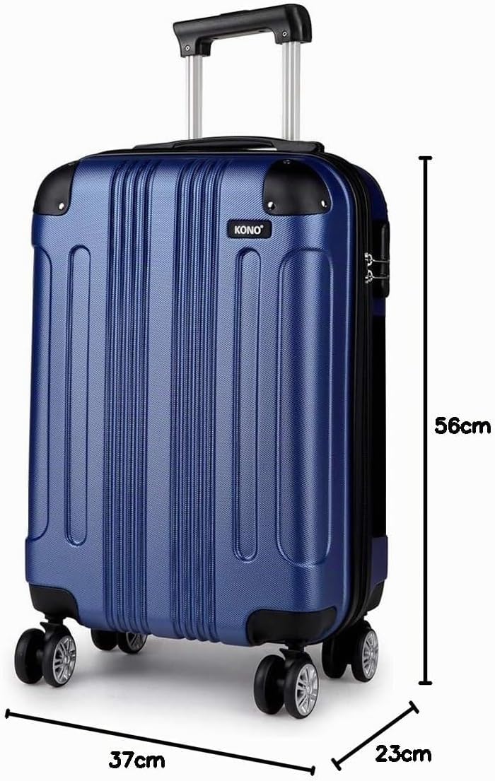 KONO Trolley Handgepäck Koffer 55x35x20cm Rollkoffer Reisekoffer mit 4 Rollen und Schloss (Navy Blau
