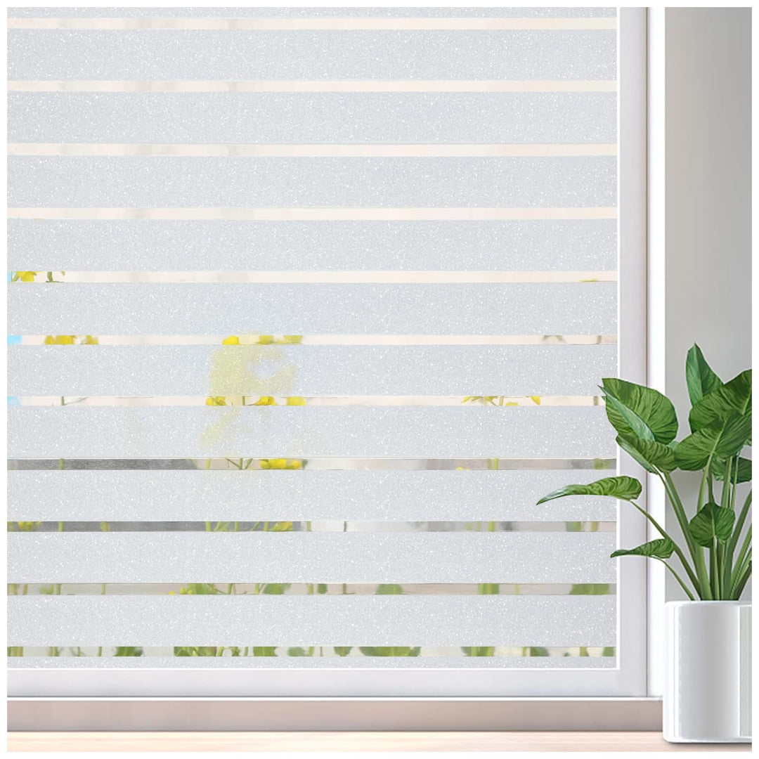 Lifetree Fensterfolie mit Streifen Sichtschutzfolie Selbstklebend Milchglasfolie ohne Klebstoff Funk