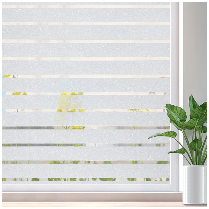 Lifetree Fensterfolie mit Streifen Sichtschutzfolie Selbstklebend Milchglasfolie ohne Klebstoff Funk