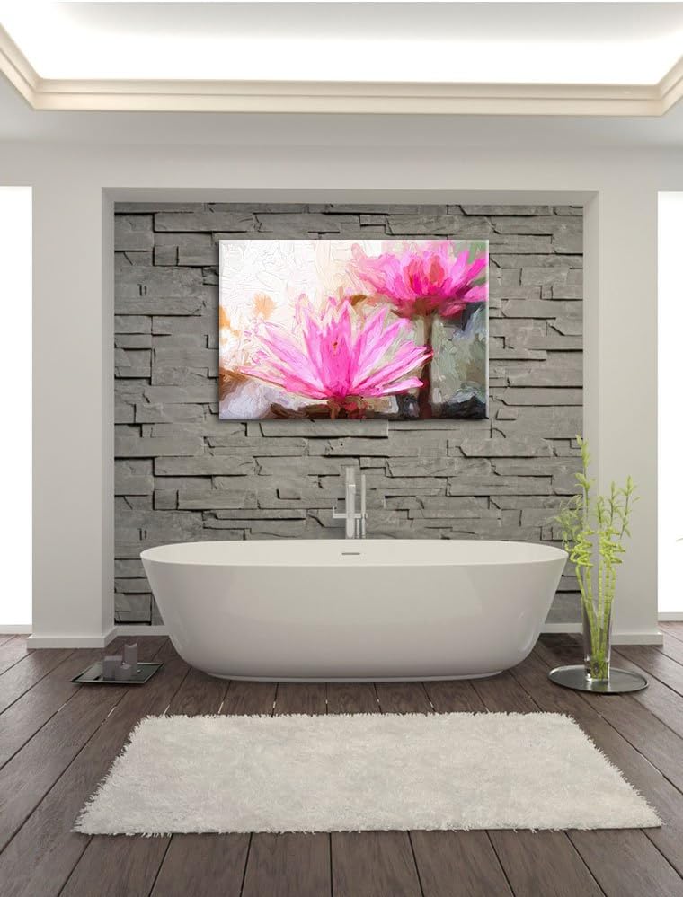 Pixxprint Lilafarbene Wasserlilie Kunst Pinsel Effekt, Format: 100x70 auf Leinwand, 100x70