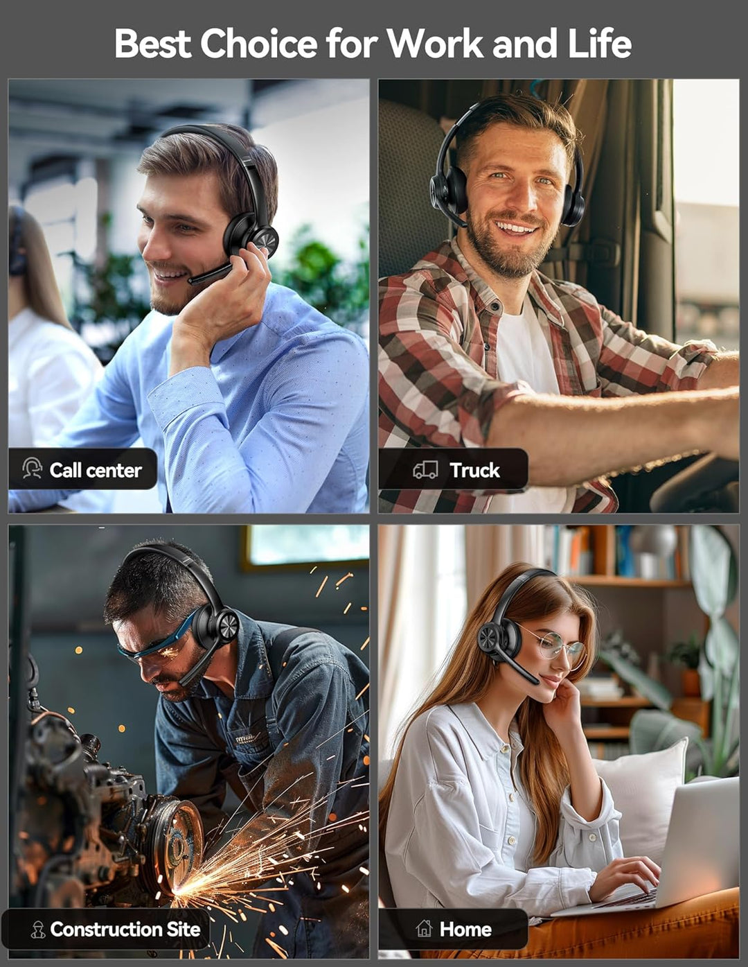 TECKNET V5.2 Bluetooth Headset mit Mikrofon, Wireless Headset mit Noise Cancelling und Stummschaltun