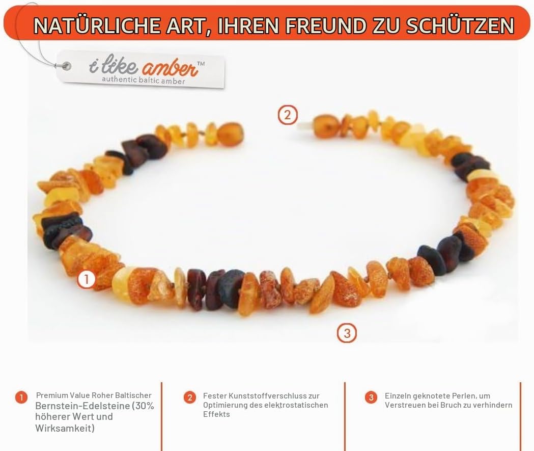 Bernsteinkette für Hunde &amp; Katzen - Zeckenschutz - Zeckenhalsband -Flohband 20cm, 20