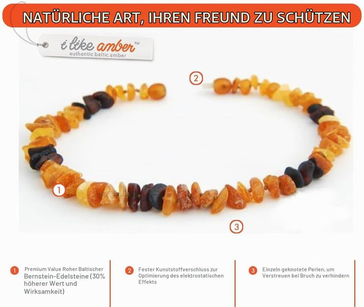 Bernsteinkette für Hunde &amp; Katzen - Zeckenschutz - Zeckenhalsband -Flohband 20cm, 20
