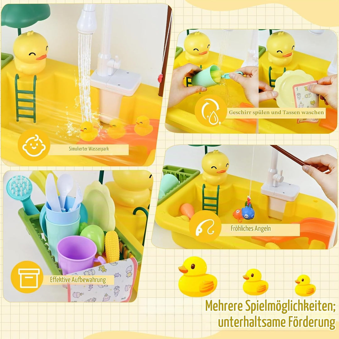 Ulikey Spielspüle Kinder, Küchenspüle Spielzeug Set mit Wasserkreislauf, 2-in-1 Elektrischem Wasserh
