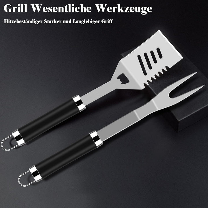 Grilliance 38 Stücke BBQ Grillbesteck Set Edelstahl Grillzubehör für Männer Geschenk Geburtstag Hoch
