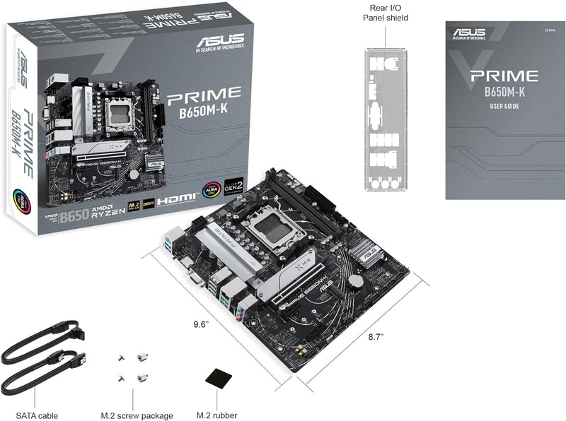 ASUS Prime B650M-K Mainboard Sockel AMD AM5 (Ryzen 7000, Micro-ATX, DDR5 Speicher, PCIe 5.0, BIOS Fl